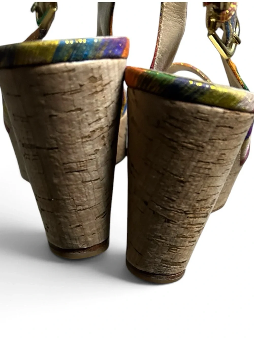 Stuart Weitzman Jean Metallic Slingback Wedge Sandals Multicolored Size 8M
